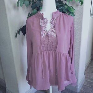 Lavender Bell Sleeve Peplum Blouse